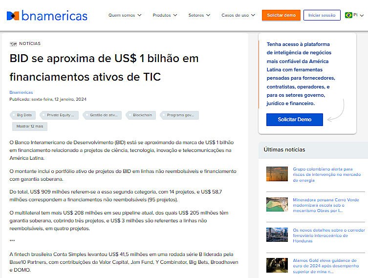 BID se aproxima de US$ 1 bilho em financiamentos ativos de TIC